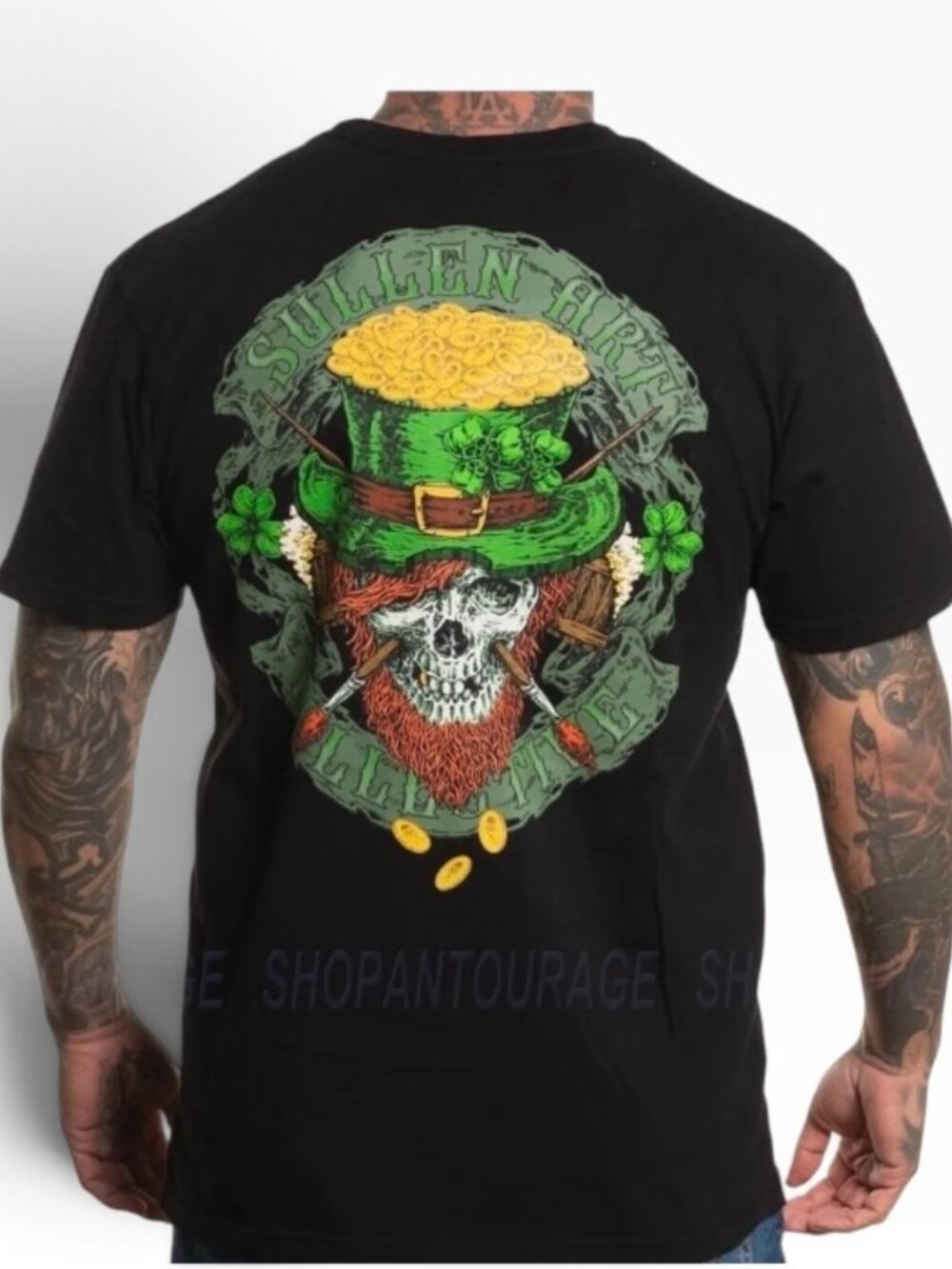 NEW Sullen Art Collective Luck Badge Men’s XL Black T-shirt Skull Leprechaun NWT